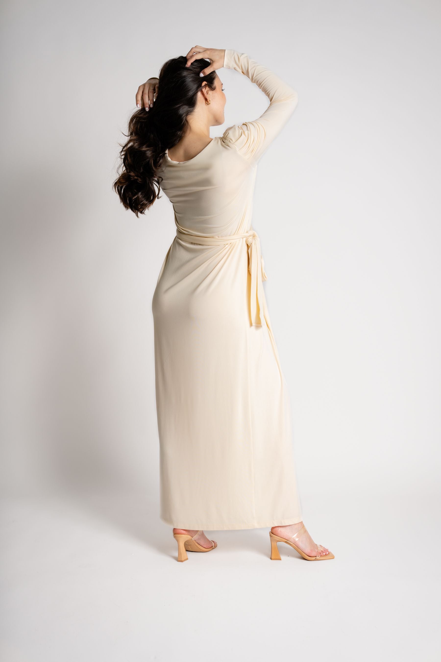 Reese maternity dress maxi in bone puffed sleeve detail 
